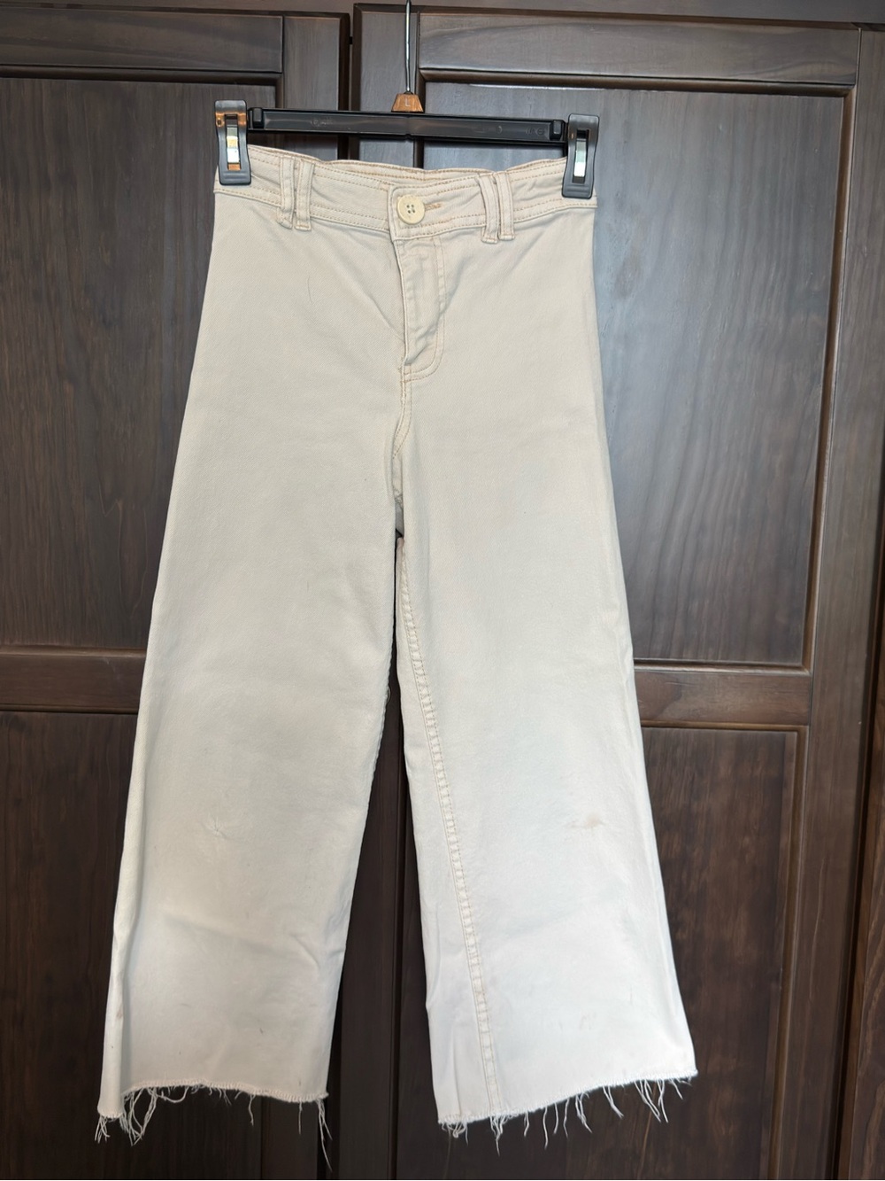 Zara Girls Wide Leg Raw Hem Jeans Ivory Cream Size 10